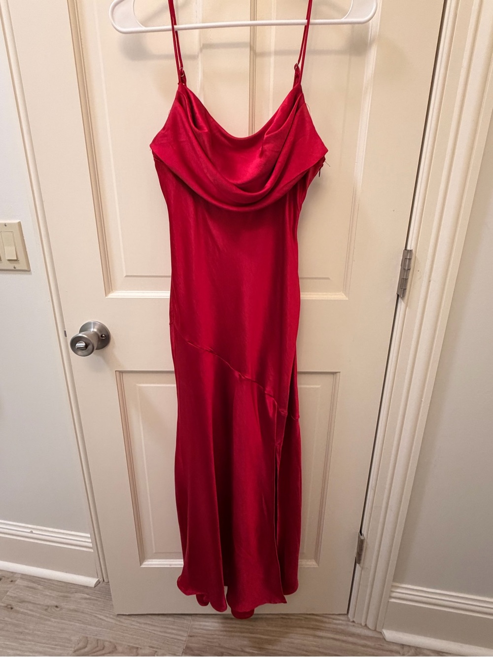 Selfie Leslie Red Satin Cowl Neck Midi Dress
